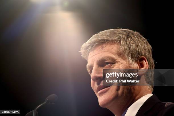 New Zealand Prime Minister Bill English makes his post budget speech to a business luncheon at the Sky City Convention Centre on May 26, 2017 in...