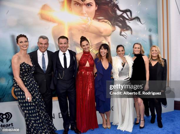 Actors Connie Nielsen, Danny Huston, Chris Pine, Gal Gadot, director Patty Jenkins, actors Elena Anaya, Robin Wright and Lucy Davis attend the...