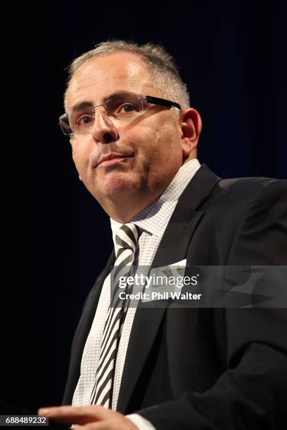 Thomas Pippos of Deloitts speaks to a business luncheon at the Sky City Convention Centre on May 26, 2017 in Auckland, New Zealand. Finance Minister...