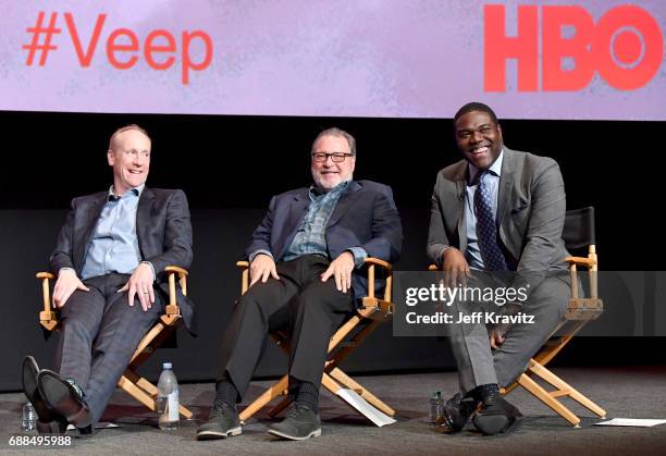 Actors Matt Walsh, Kevin Dunn, and Sam Richardson speak onstage during HBO's 'Veep' FYC Panel at Saban Media Center on May 25, 2017 in North...