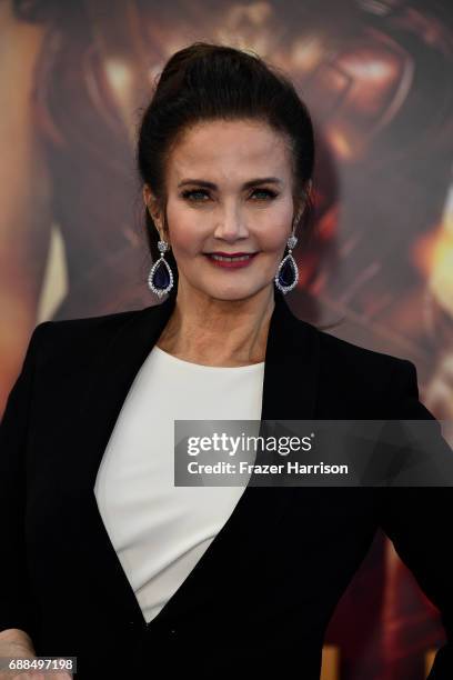 Actress Lynda Carter arrives at the Premiere Of Warner Bros. Pictures' "Wonder Woman" at the Pantages Theatre on May 25, 2017 in Hollywood,...