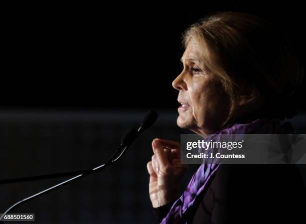 Activist Gloria Steinem speaks during A Call To Men's 15th Anniversary Gala And Awards Dinner at The Lighthouse at Chelsea Piers on May 25, 2017 in...