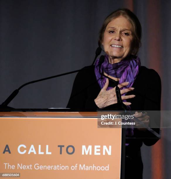 Activist Gloria Steinem speaks during A Call To Men's 15th Anniversary Gala And Awards Dinner at The Lighthouse at Chelsea Piers on May 25, 2017 in...