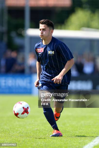 Gianni Antoniazzi of FC Zuerich runs with the ball duirng day two of the Blue Stars/FIFA Youth Cup 2017 at the Buchlern sports complex on May 25,...