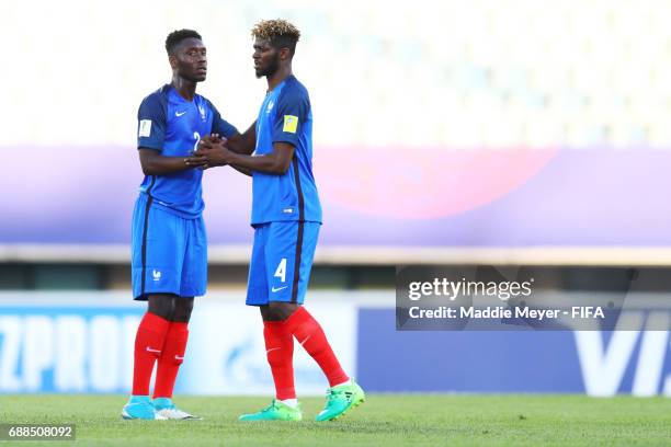 Enock Kwateng of France and Jerome Onguene after the FIFA U-20 World Cup Korea Republic 2017 group E match between France and Vietnam at Cheonan...