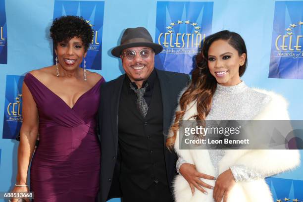 Actress Dawnn Lewis, music artist Howard Hewett and actress Shanica Knowles attends the Celestial Awards Of Excellence at Alex Theatre on May 25,...