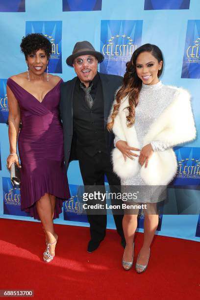 Actress Dawnn Lewis, music artist Howard Hewett and actress Shanica Knowles attends the Celestial Awards Of Excellence at Alex Theatre on May 25,...