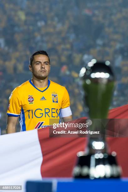 Juninho of Tigres is seen in the field prior the Final first leg match between Tigres UANL and Chivas as part of the Torneo Clausura 2017 Liga MX at...