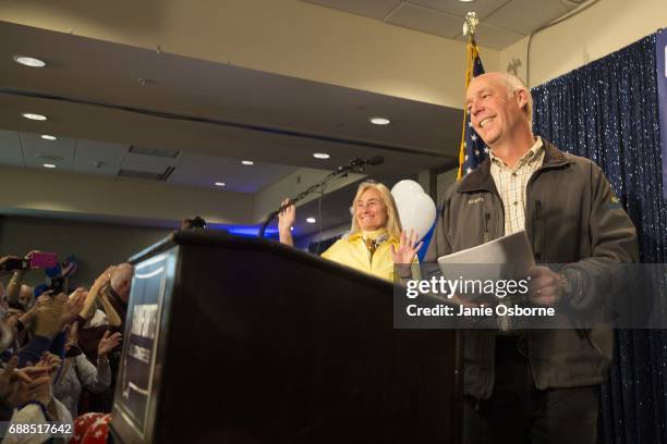 Republican Greg Gianforte speaks to supporters after being declared the winner at a election night party for Montana's special House election against...