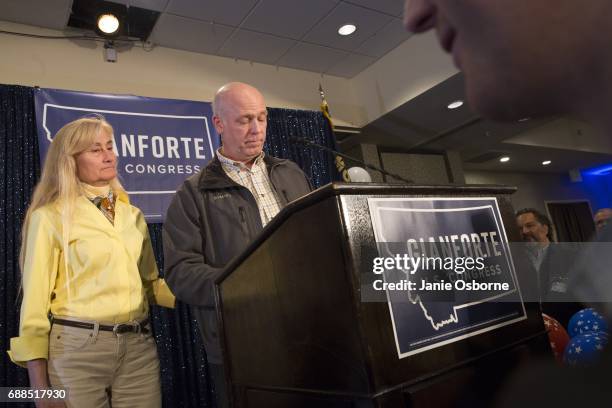 Republican Greg Gianforte speaks to supporters after being declared the winner at a election night party for Montana's special House election against...