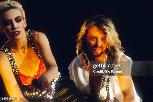 Eurythmics, Annie Lennox with red bra, Dave Stewart, Torhout-Werchter Festival, Werchter, , Belgium.