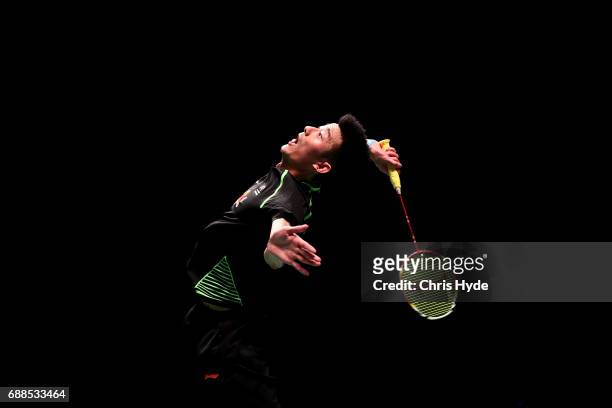 Lu Kai of China competes in the mixed doubles Quarter Final match partnered Huang Yaqiong against Satwiksairaj Rankireddy and Ashwini Ponnappa of...