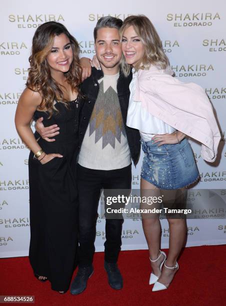 Clarissa Molina, William Valdes and Daniela di Giacomo are seen at the Shakira "El Dorado" Album Release Party at The Temple House on May 25, 2017 in...