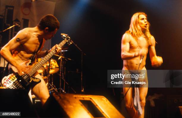 Anthony Kiedis, Flea, naked except for socks, Red Hot Chili Peppers, Ancienne Belgique , Brussels, Belgium, .