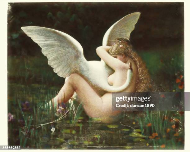 illustrations, cliparts, dessins animés et icônes de mythologie grecque - léda et le cygne - mythologie