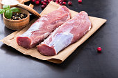 Raw pork tenderloin on craft pape