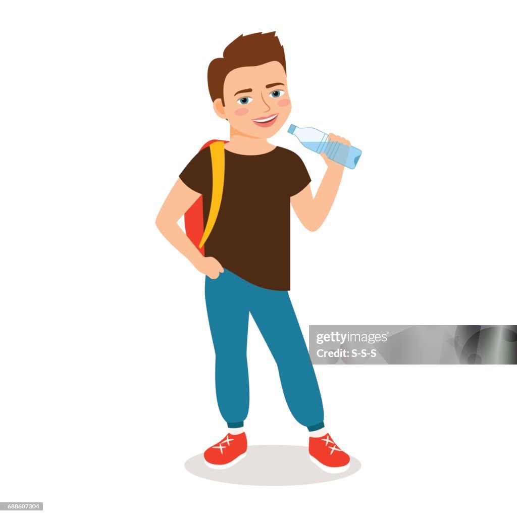 Cartoon Little Boy Drinking Clean Water High-Res Vector Graphic - Getty  Images