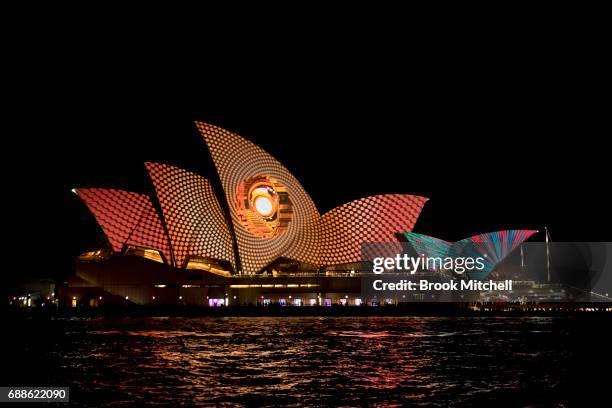 The sails of the Opera House are lit to start the Vivid Festival on May 26, 2017 in Sydney, Australia. Vivid Sydney is an annual festival that...