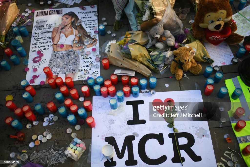 Floral Tributes Are Left For The Victims Of The Manchester Arena Terrorist Attack