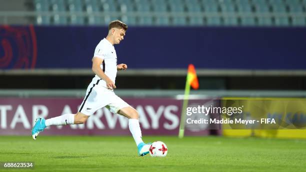 Myer Bevan of New Zealand hits a penalty kick during the FIFA U-20 World Cup Korea Republic 2017 group E match between New Zealand and Honduras at...