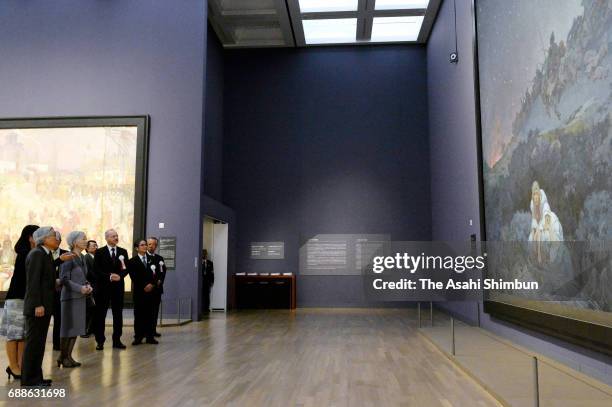 Emperor Akihito and Empress Michiko visit the Alfons Mucha exhibition at the National Art Center, Tokyo on May 25, 2017 in Tokyo, Japan.