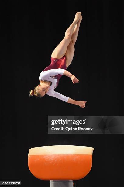 Rianna Mizzen of Queensland competes on the Vault during the Australian Gymnastics Championships at Hisense Arena on May 26, 2017 in Melbourne,...