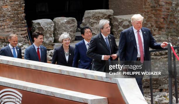 The President of the European Council Donald Tusk, Canadian Prime Minister Justin Trudeau, Britain's Prime Minister Theresa May, Japanese Prime...