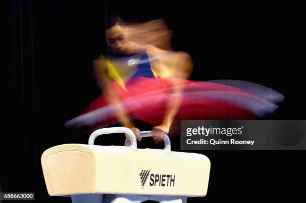 Christopher Remkes of South Australia competes on the Pommel Horse during the Australian Gymnastics Championships at Hisense Arena on May 26, 2017 in...