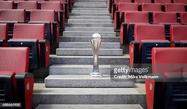 The cup is waiting for his winner prior the women cup final at RheinEnergieStadion on May 26, 2017 in Cologne, Germany. Images)