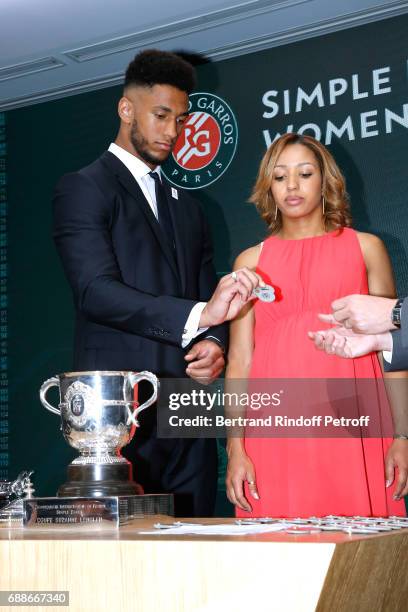 Ambassadors of Olympic Games of Paris 2024 and Olympic Champions of Boxe, Tony Yoka and Estelle Mossely make the draw during the 2017 Roland Garros...