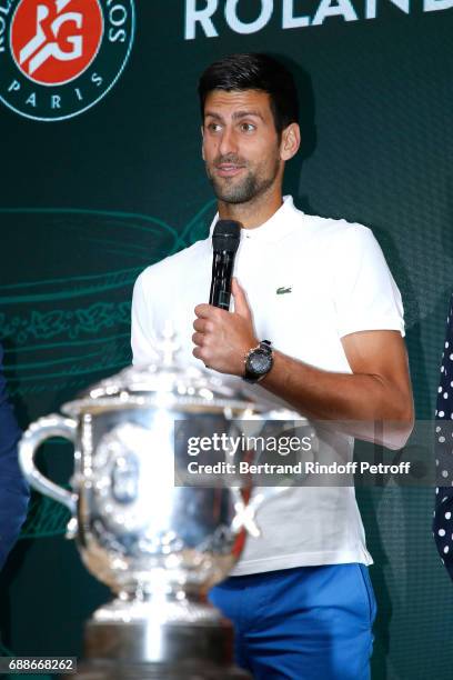 Winner of Roland Garros 2016 , Novak Djokovic attends the 2017 Roland Garros French Tennis Open : Women's and Men's Singles Draw. Held at Club des...