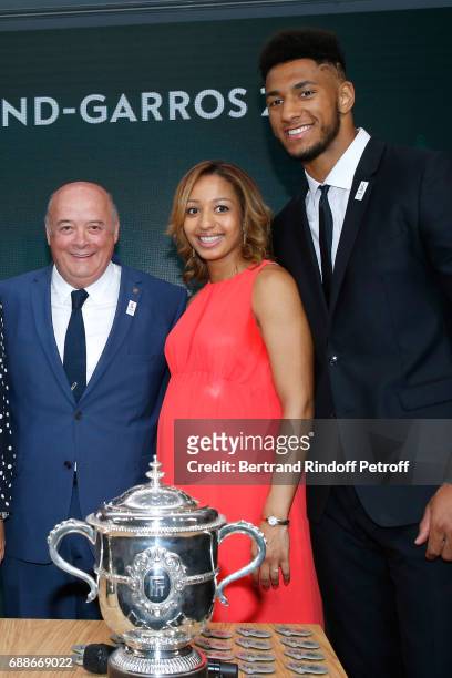 President of French Tennis Federation Bernard Giudicelli, Ambassadors of Olympic Games of Paris 2024 and Olympic Champions of Boxe, Estelle Mossely...