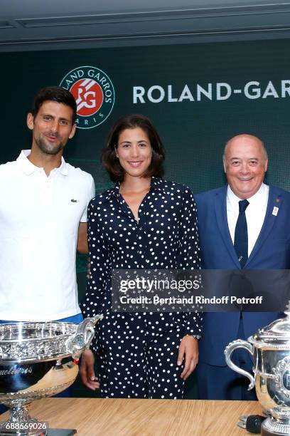 Winner of Roland Garros 2016 , Novak Djokovic, Spanish Winner of Roland Garros 2016 , Garbine Muguruza and President of French Tennis Federation...