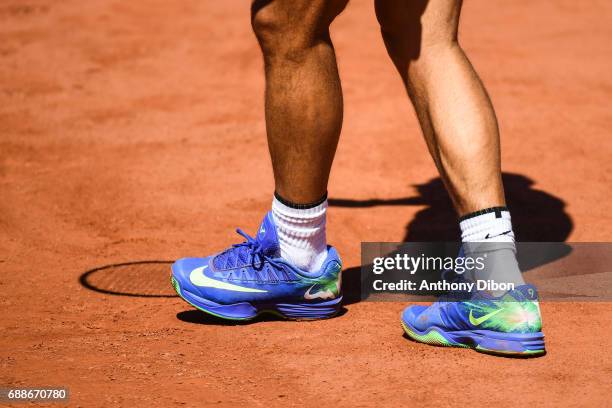 Illustration picture, the shoes of Rafael Nadal during a qualifying match or training session of the French Open at Roland Garros on May 26, 2017 in...