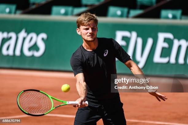 David Goffin of Belgium during a qualifying match or training session of the French Open at Roland Garros on May 26, 2017 in Paris, France.