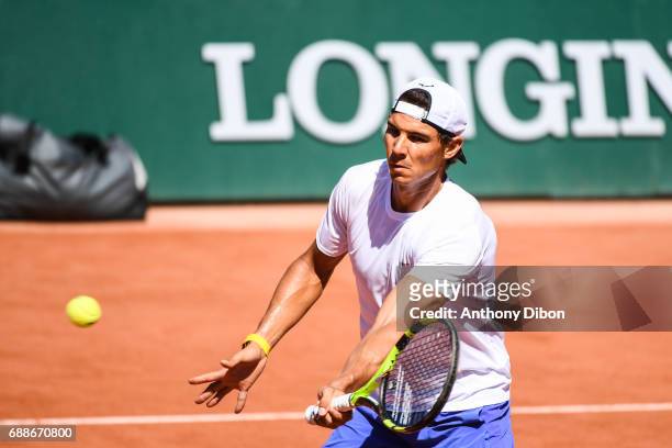 Rafael Nadal of Spain during a qualifying match or training session of the French Open at Roland Garros on May 26, 2017 in Paris, France.