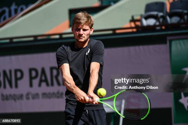 David Goffin of Belgium during a qualifying match or training session of the French Open at Roland Garros on May 26, 2017 in Paris, France.