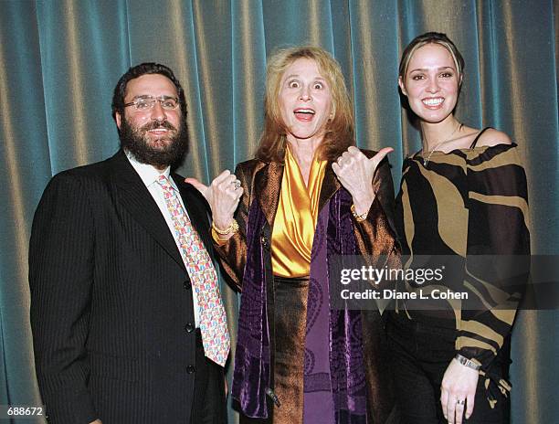 Rabbi Shmuley Boteach , Dr. Judy Kuriansky and Playboy Playmate Lindsey Vuolo pose after a debate on pornography December 19, 2001 at the Makor...