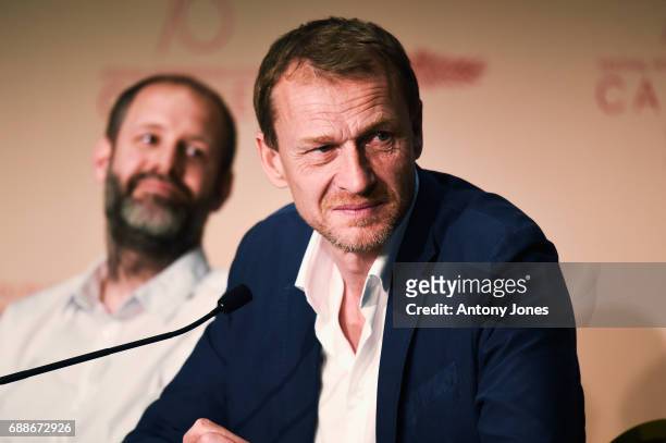Manuel Dacosse and Nicolas Altmayer attend the "Amant Double " Press Conferenceduring the 70th annual Cannes Film Festival at Palais des Festivals on...