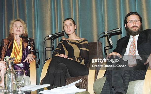 Dr. Judy Kuriansky , Playboy Playmate Lindsey Vuolo and Rabbi Shmuley Boteach debate pornography December 19, 2001 at the Makor Cultural Center in...