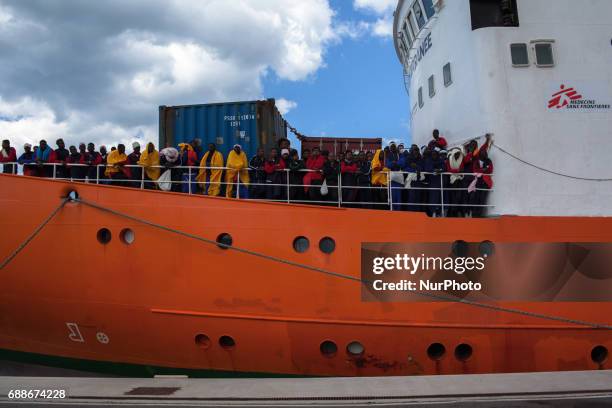 Landing of immigrate in the port of Salerno, Italy on May 26 the SOS Mediterranee Aquarius in partnership whit Emergency, ship with 1004 migrants...