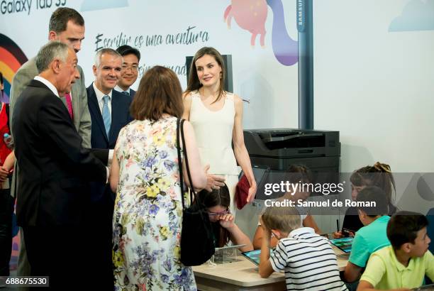 Queen Letizia, Portuguese President Marcelo Rebelo de Sousa and King Felipe VI of Spain inaugurate Books Fair 2017 on May 26, 2017 in Madrid, Spain.