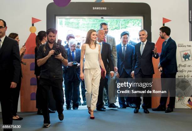 Queen Letizia, Portuguese President Marcelo Rebelo de Sousa and King Felipe VI of Spain inaugurate Books Fair 2017 on May 26, 2017 in Madrid, Spain.