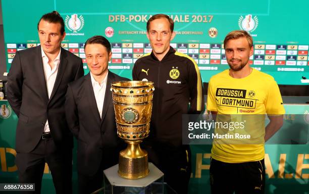 Head coach of Eintracht Frankfurt Niko Kovac , team captain of Eintracht Frankfurt Alexander Meier , head coach of Borussia Dortmund Thomas Tuchel ,...