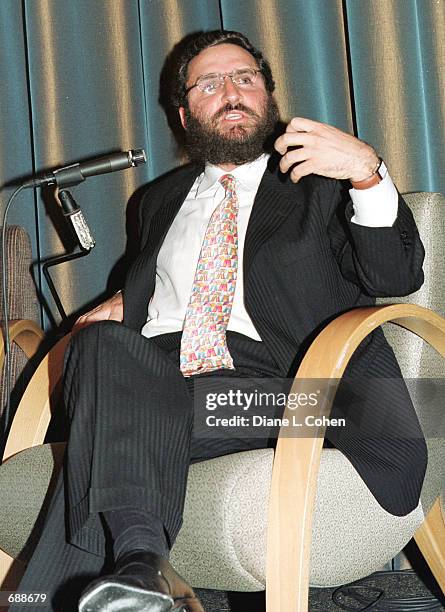 Rabbi Shmuley Boteach a debates the subject of pornography with Playboy Playmate Lindsey Vuolo December 19, 2001 at the Makor Cultural Center in New...