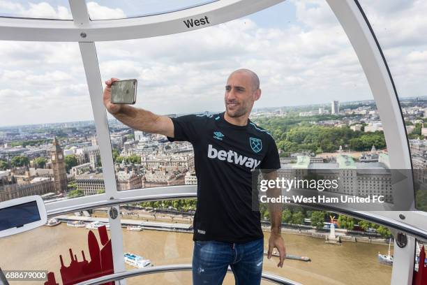 New West Ham United signing Pablo Zabaleta visits the London Eye on May 24, 2017 in London, England.