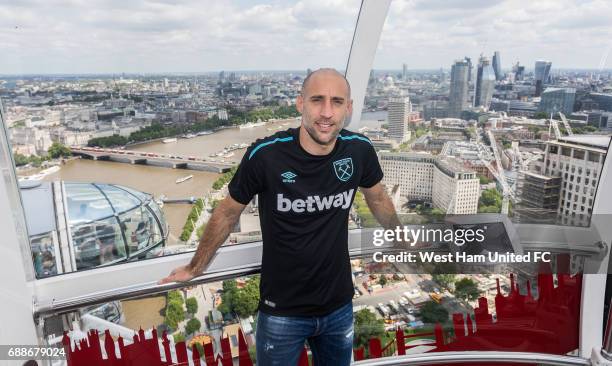 New West Ham United signing Pablo Zabaleta visits the London Eye on May 24, 2017 in London, England.