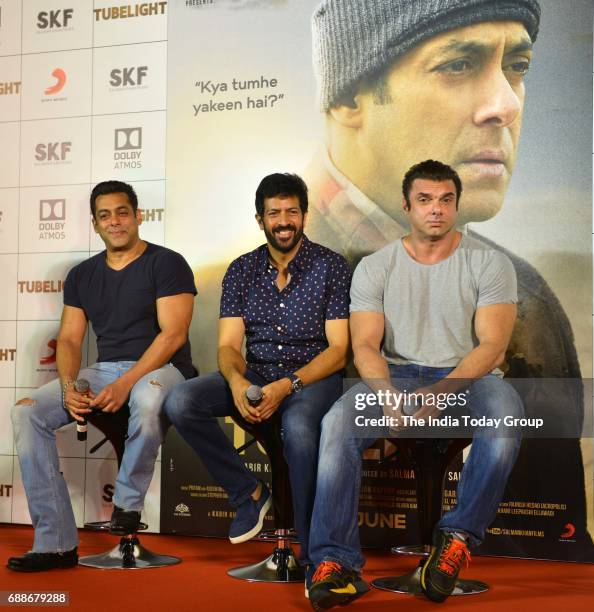 Salman Khan, Sohail Khan and Kabir Khan at the trailer launch of his film 'Tubelight' in Mumbai.