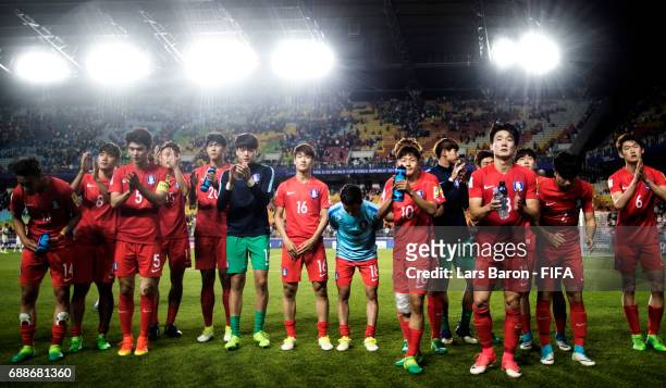 Players of Korea are seen after loosing the FIFA U-20 World Cup Korea Republic 2017 group A match between England and Korea Republic at Suwon World...