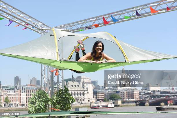 Julia Bradbury scorches on the Southbank to kick start National Camping and Caravanning Week on London's South Bank on May 26, 2017 in London,...